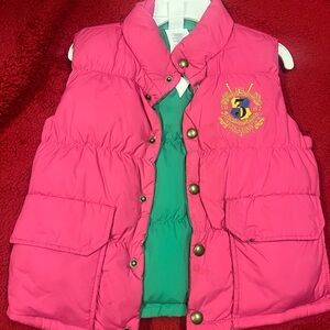 Ralph Lauren Polo Reversible Pink/Green Puffer Vest with Embroidered Logo